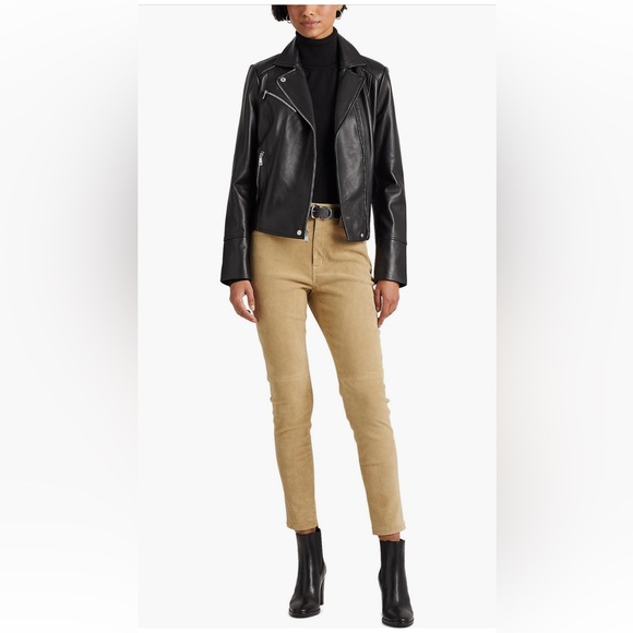 🖤 Lauren Ralph Lauren Asymmetric Lambskin Leather Moto Jacket, Black XXL - Picture 3 of 16